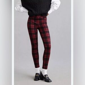 Express Women Burgundy & Black Plaid Stretchy High Rise‎ Skinny Pants Size XS
